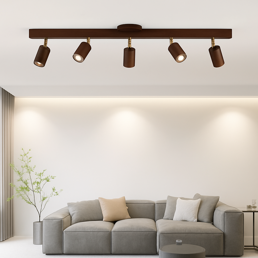 lustre nordique en bois de noyer avec projecteurs pour photos - vue 3 sur 16