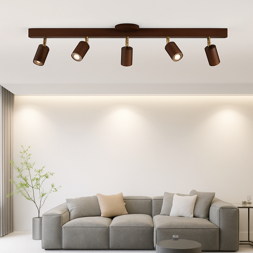 lustre nordique en bois de noyer avec projecteurs pour photos - vue 4 sur 16