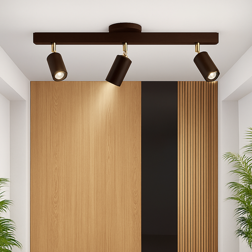 lustre nordique en bois de noyer avec projecteurs pour photos - vue 6 sur 16