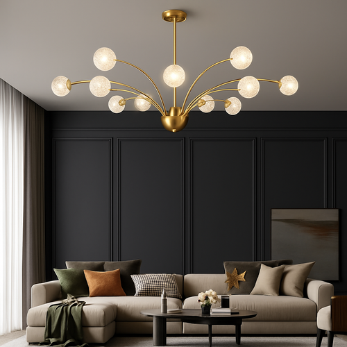 lustre nordique en cuivre et cristal design élégant et luxueux - vue 7 sur 16