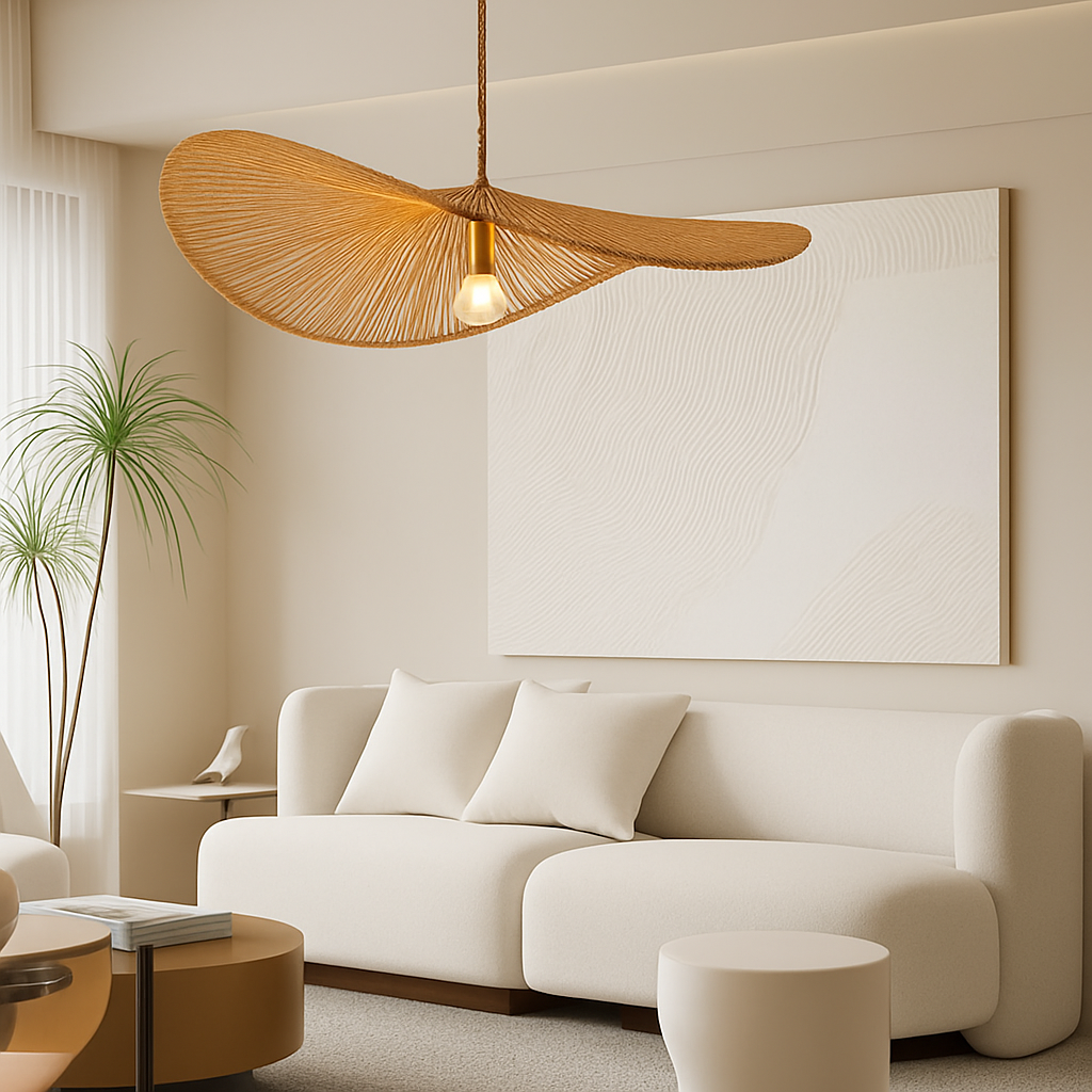 lustre nordique en paille pour décoration moderne intérieure - vue 3 sur 9