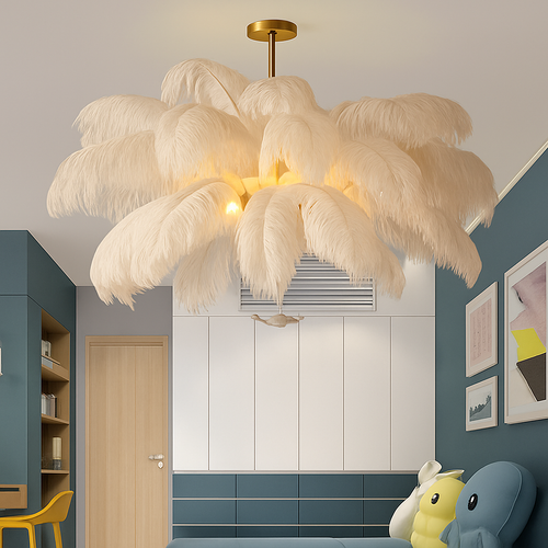 lustre nordique en plumes d'autruche naturelles suspendu - vue 2 sur 13