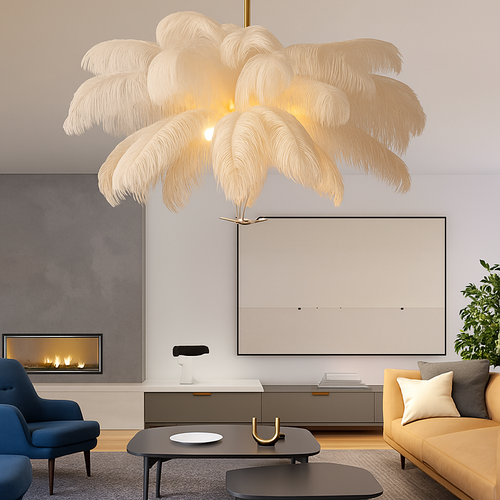lustre nordique en plumes d'autruche naturelles suspendu - vue 3 sur 13