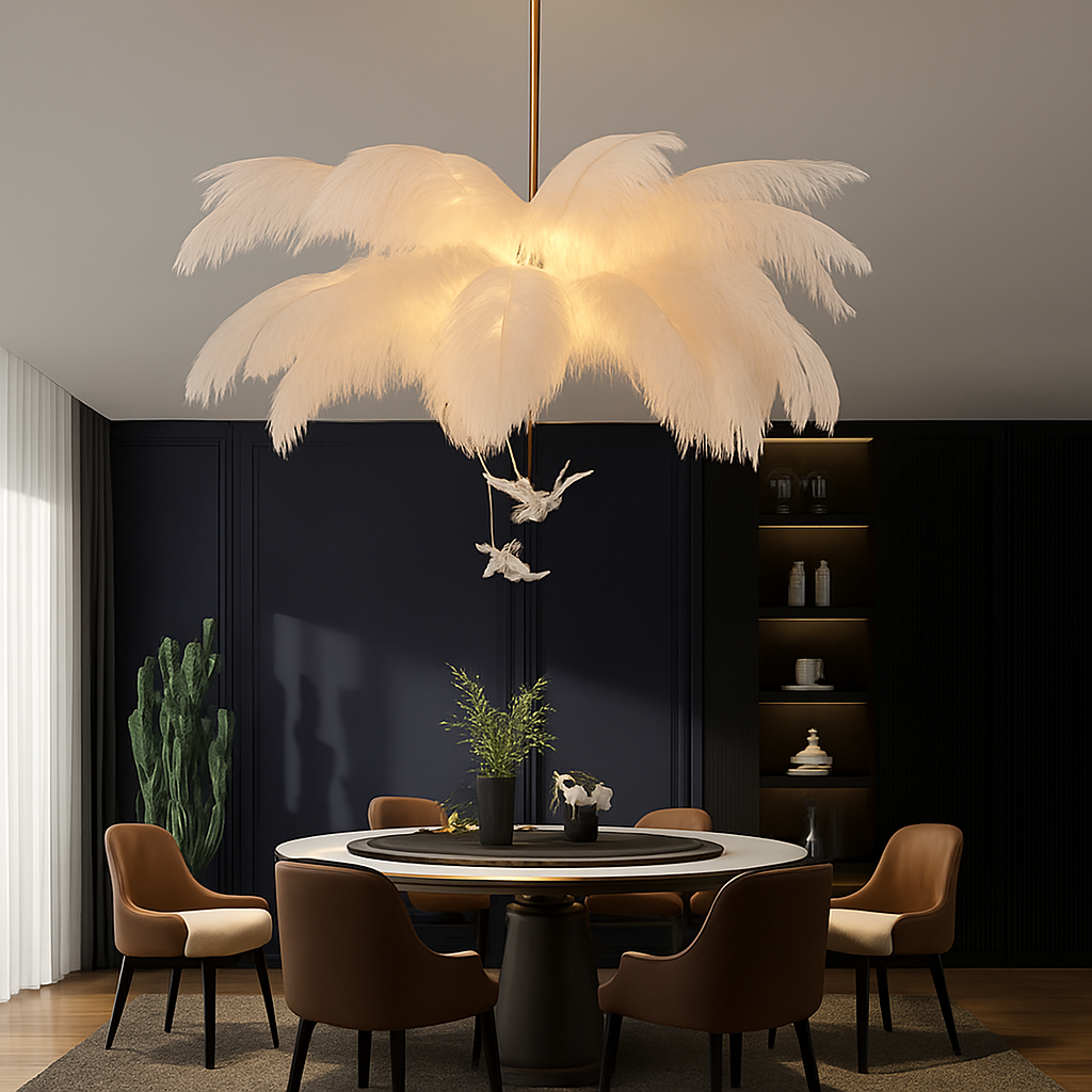 lustre nordique en plumes d'autruche naturelles suspendu - vue 4 sur 13