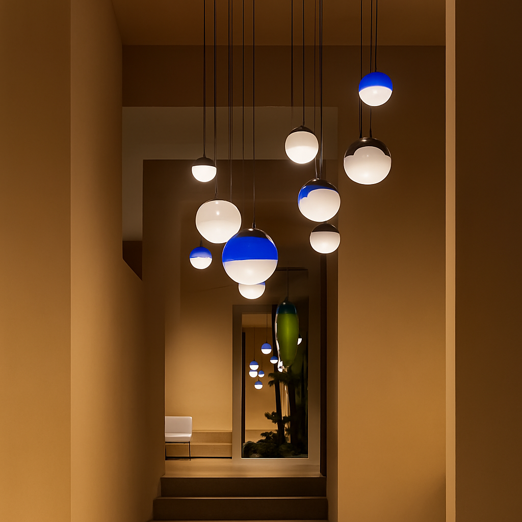 lustre nordique en verre dégradé à suspension led créatif - vue 6 sur 12