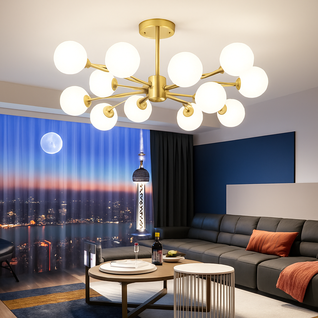lustre nordique led boule de verre décoratif pour maison - vue 6 sur 14