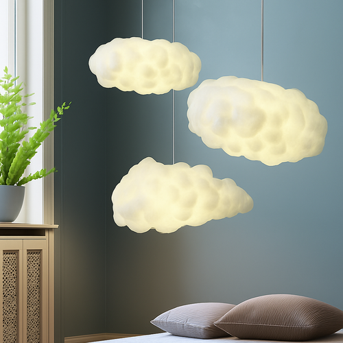 lustre nuages blancs en soie coton led pour enfants - vue 3 sur 12