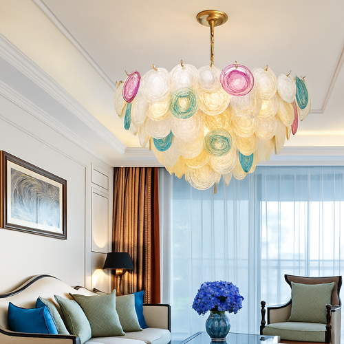 lustre postmoderne en fer et verre coloré design élégant pour éclairage intérieur - vue 4 sur 6