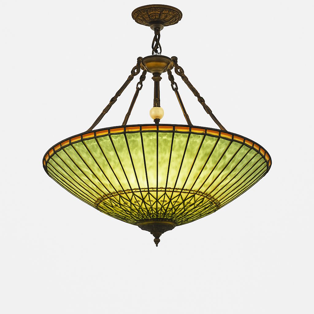 lustre rétro américain en vitrail style tiffany - vue 4 sur 8