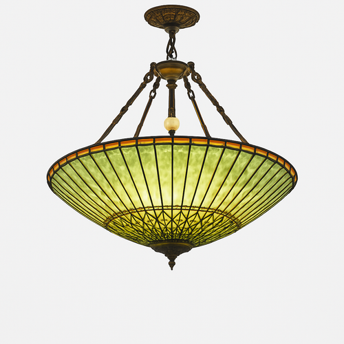 lustre rétro américain en vitrail style tiffany - vue 4 sur 8