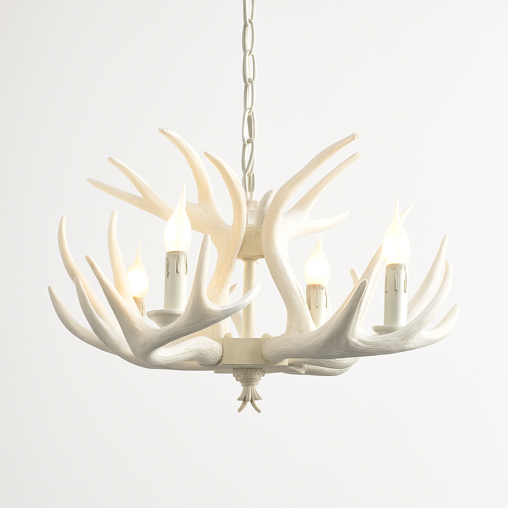 lustre Rétro résine bois salon Restaurant Bar 4/6/9 bras marron blanc E14 corne de cerf lumières décoration de la maison - vue 11 sur 18