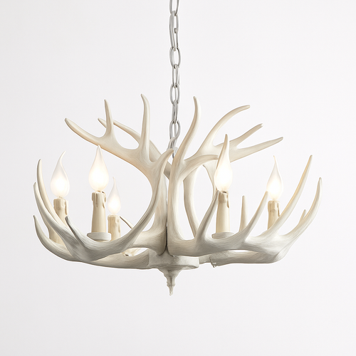 lustre Rétro résine bois salon Restaurant Bar 4/6/9 bras marron blanc E14 corne de cerf lumières décoration de la maison - vue 13 sur 18
