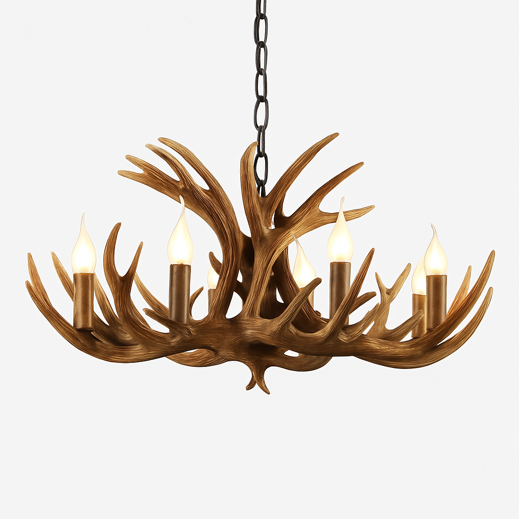 lustre Rétro résine bois salon Restaurant Bar 4/6/9 bras marron blanc E14 corne de cerf lumières décoration de la maison - vue 15 sur 18