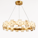 lustre rond en marbre naturel avec anneau en cuivre réglable