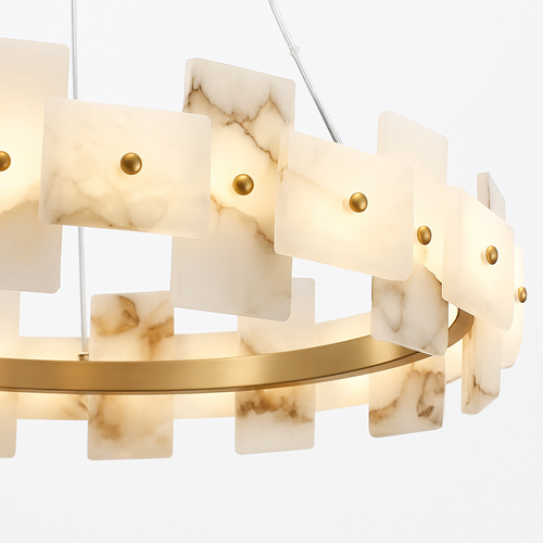 lustre rond en marbre naturel avec anneau en cuivre réglable - vue 7 sur 14