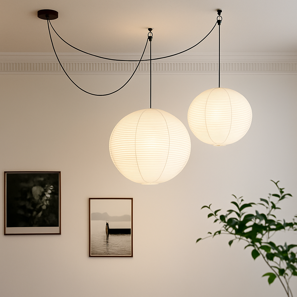 lustre rond en papier de riz pour décoration intérieure - vue 3 sur 14