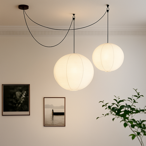 lustre rond en papier de riz pour décoration intérieure - vue 3 sur 14