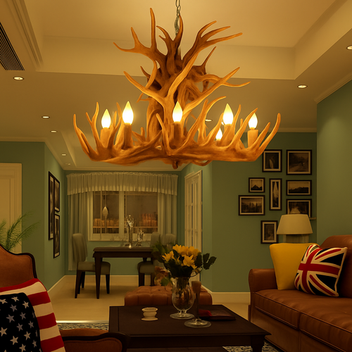 lustre rustique en bois de cerf pour décoration industrielle - vue 3 sur 23