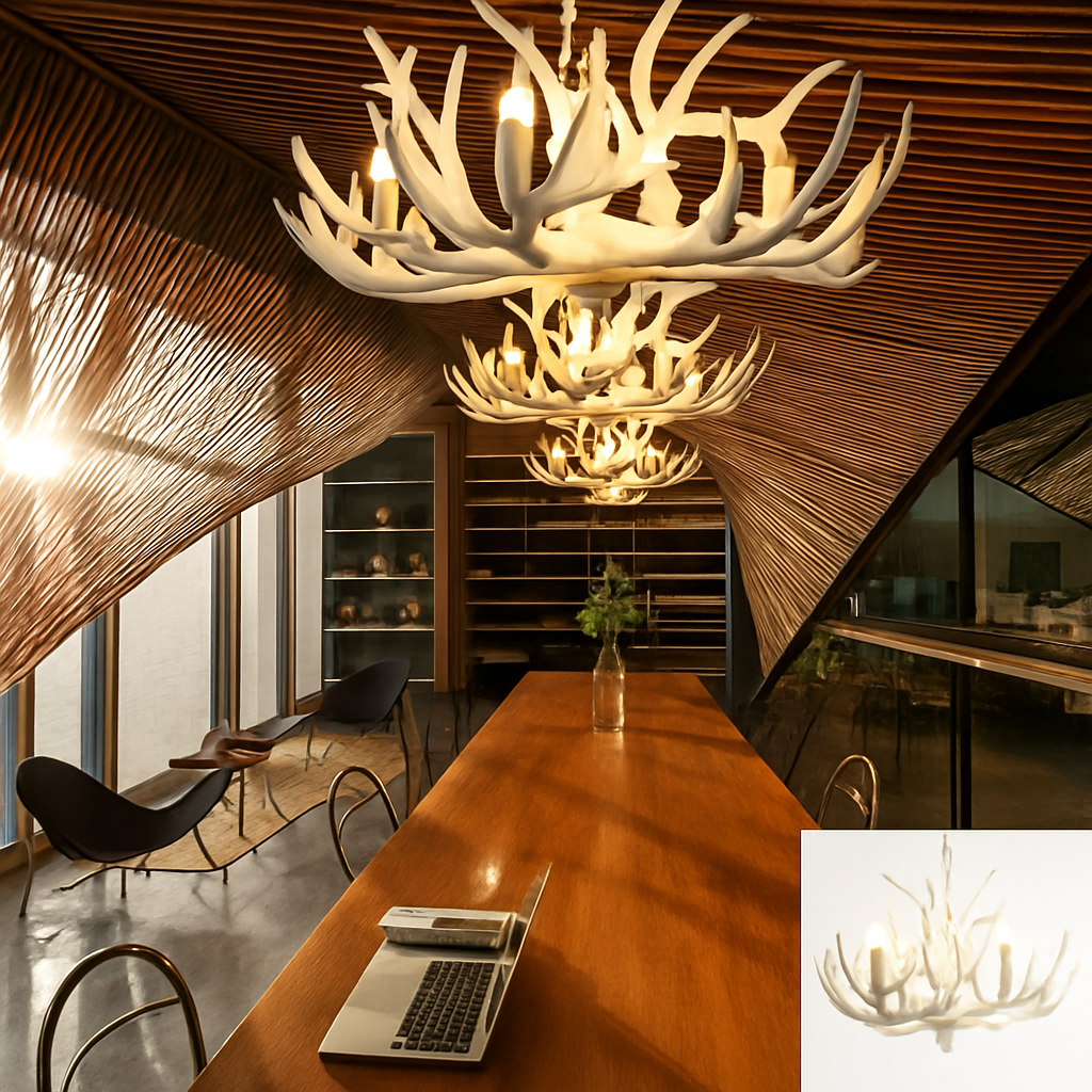 lustre rustique en bois de cerf pour décoration industrielle - vue 3 sur 23