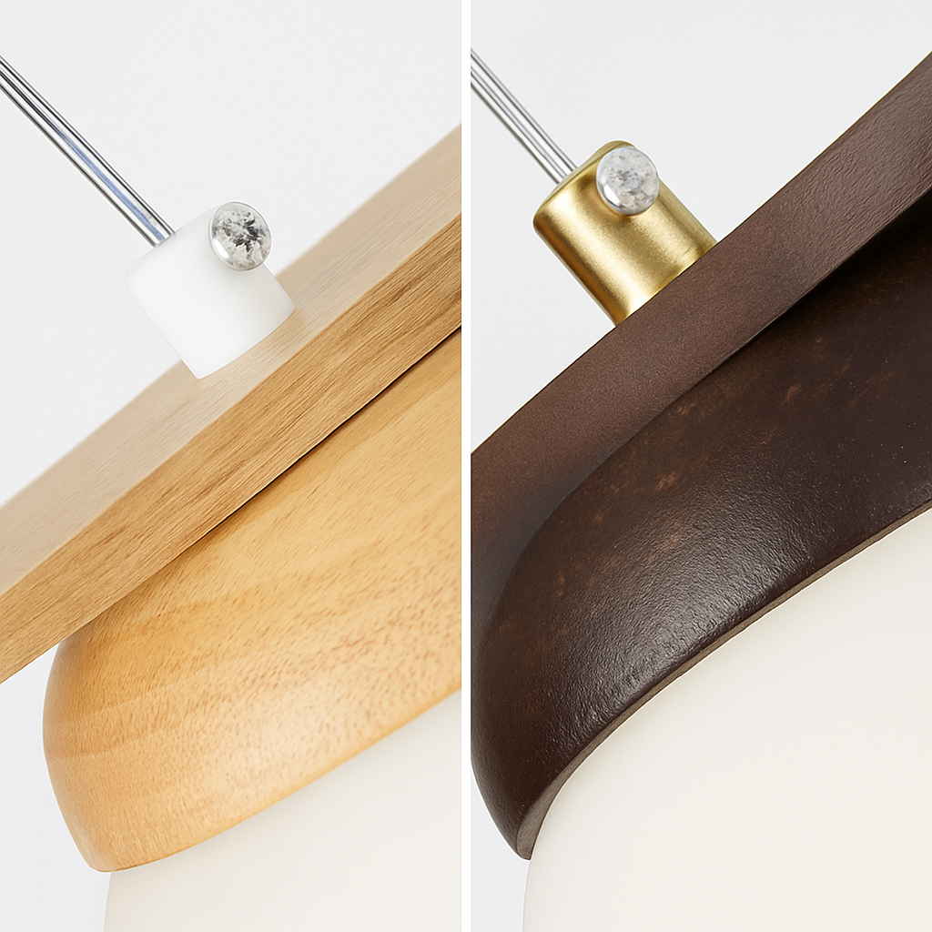 lustre suspendu en bois avec lampe en verre moderne - vue 5 sur 13