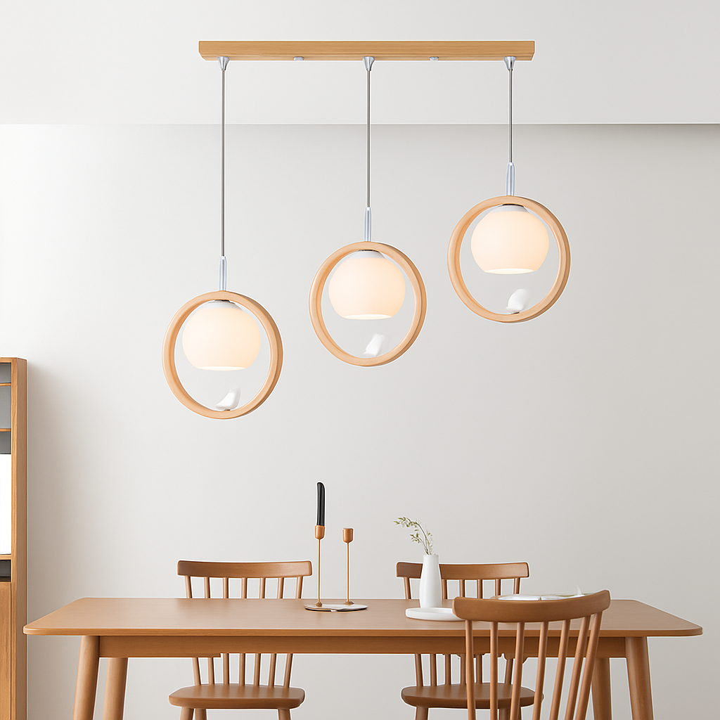 lustre suspendu en bois design oiseau pour décoration intérieure - vue 2 sur 12