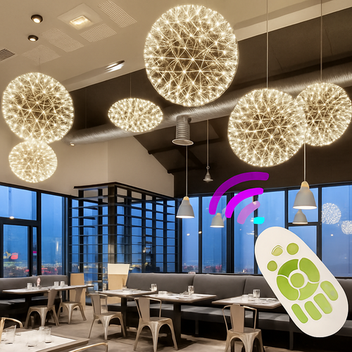 lustre suspension loft en acier inoxydable led spark ball - vue 3 sur 8