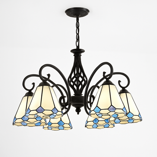lustre tiffany méditerranéen en verre teinté pour décoration intérieure - vue 13 sur 18