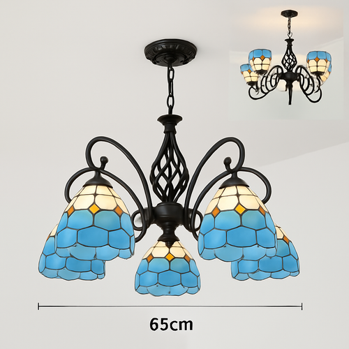 lustre tiffany méditerranéen en verre teinté pour décoration intérieure - vue 15 sur 18