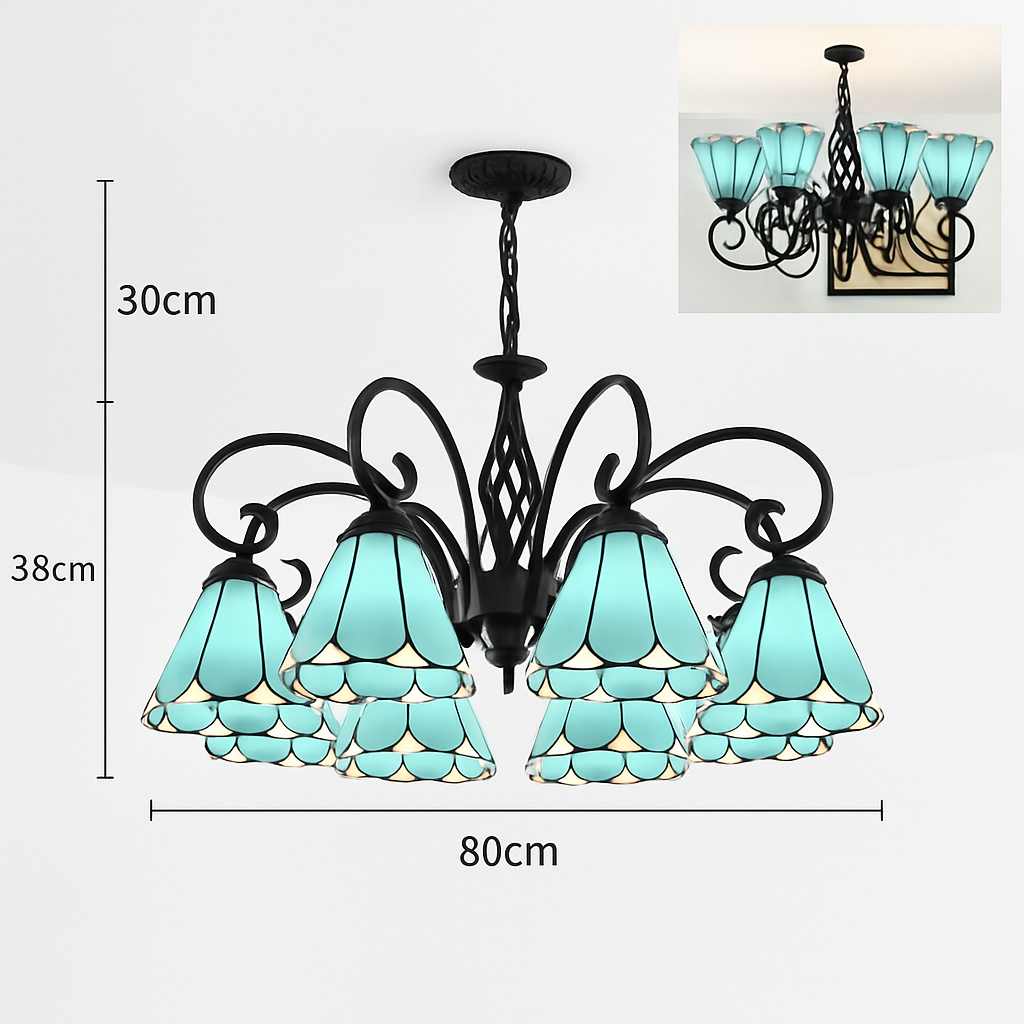 lustre tiffany méditerranéen en verre teinté pour décoration intérieure - vue 15 sur 18
