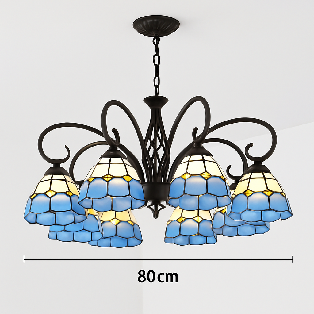 lustre tiffany méditerranéen en verre teinté pour décoration intérieure - vue 16 sur 18