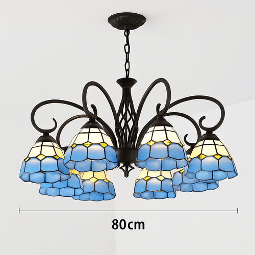 lustre tiffany méditerranéen en verre teinté pour décoration intérieure - vue 17 sur 18