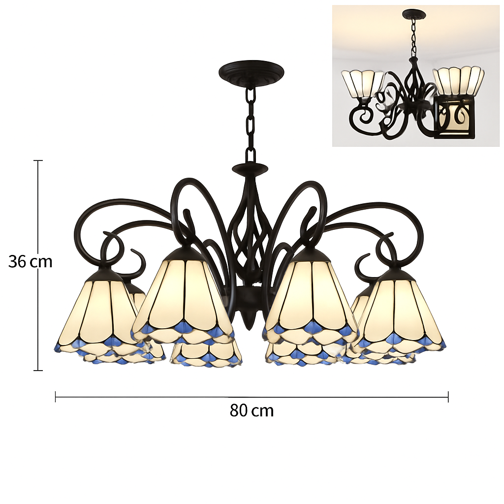 lustre tiffany méditerranéen en verre teinté pour décoration intérieure - vue 17 sur 18