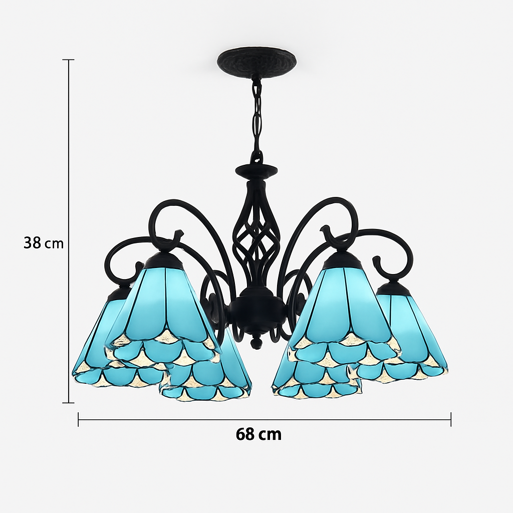 lustre tiffany méditerranéen en verre teinté pour décoration intérieure - vue 18 sur 18
