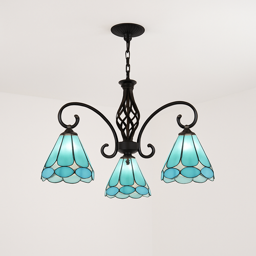 lustre tiffany méditerranéen en verre teinté pour décoration intérieure - vue 9 sur 18