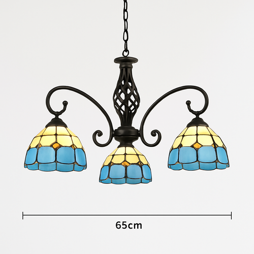 lustre tiffany méditerranéen en verre teinté pour décoration intérieure - vue 10 sur 18