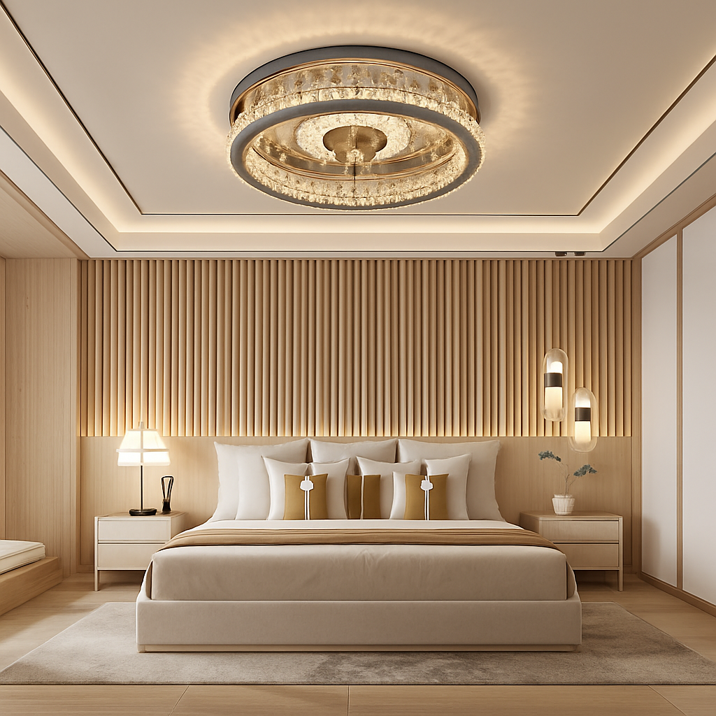 lustre ventilateur de plafond avec lumières et télécommande dimmable - vue 3 sur 7