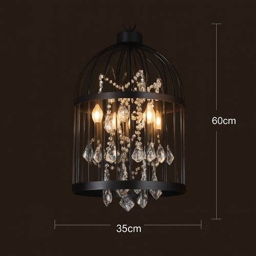 lustre vintage cage à oiseaux en cristal pour bars et restaurants - vue 5 sur 11
