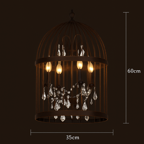 lustre vintage cage à oiseaux en cristal pour bars et restaurants - vue 6 sur 11