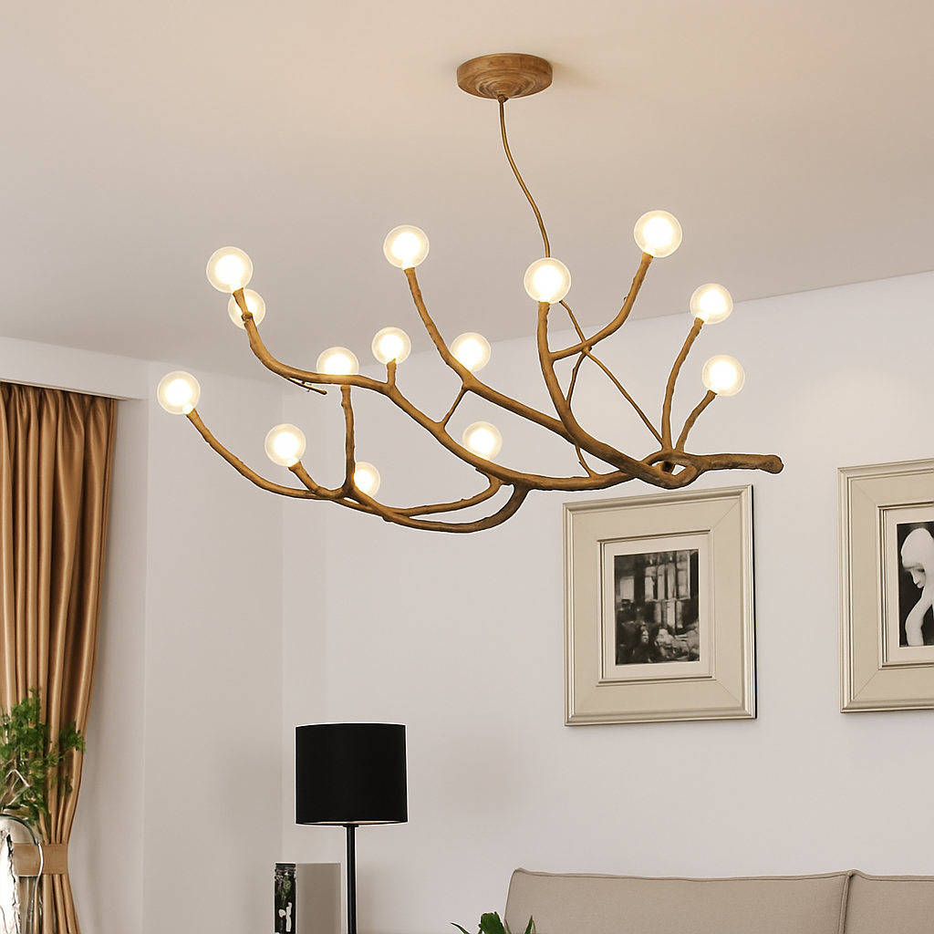 lustre vintage en résine avec branches d'arbre led - vue 3 sur 18