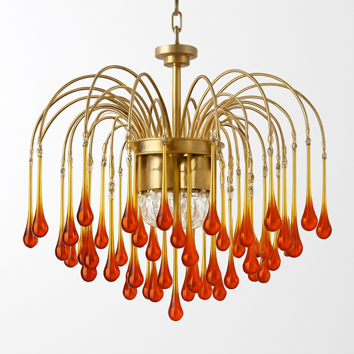 lustre vintage led en verre ambré pour hôtel et villa - vue 5 sur 16