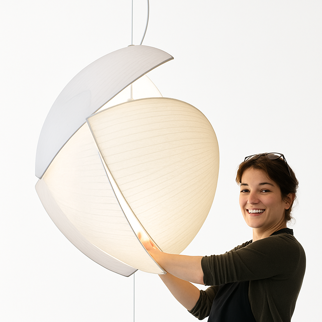lustre wabi-sabi led en soie japonaise pour décoration maison - vue 6 sur 6