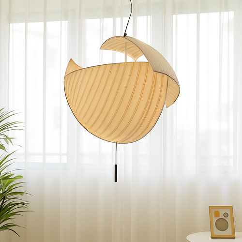 lustre wabi-sabi led en soie japonaise pour décoration maison - vue 2 sur 6