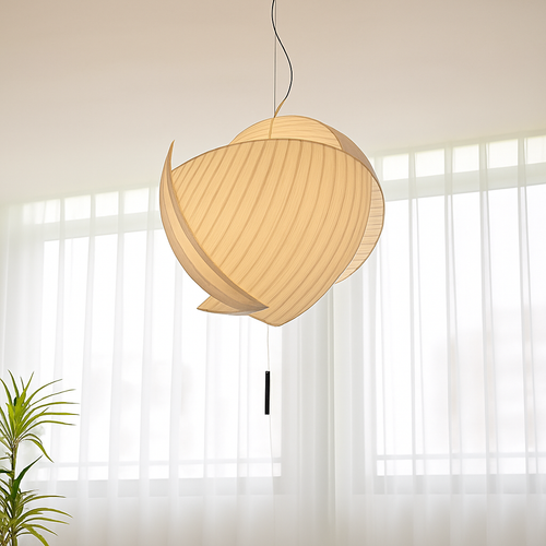 lustre wabi-sabi led en soie japonaise pour décoration maison - vue 5 sur 6