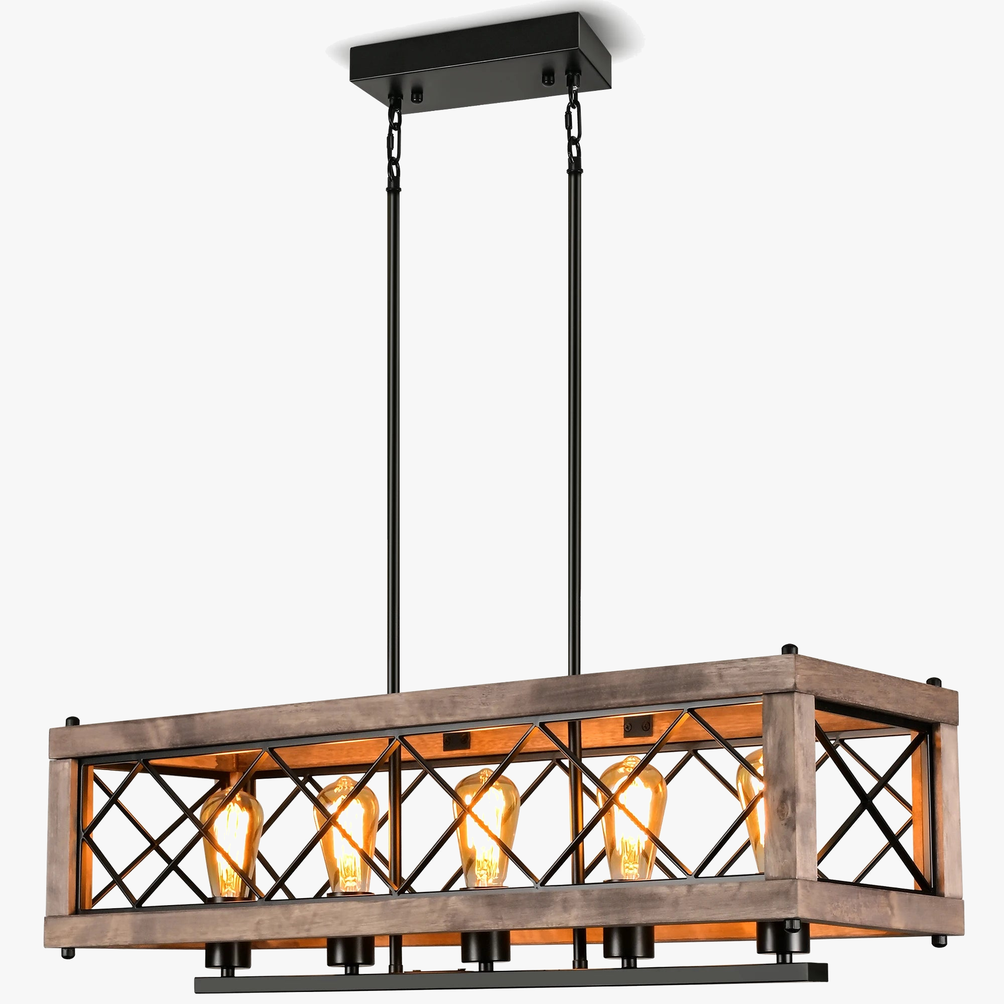 Lustre rustique en métal et bois