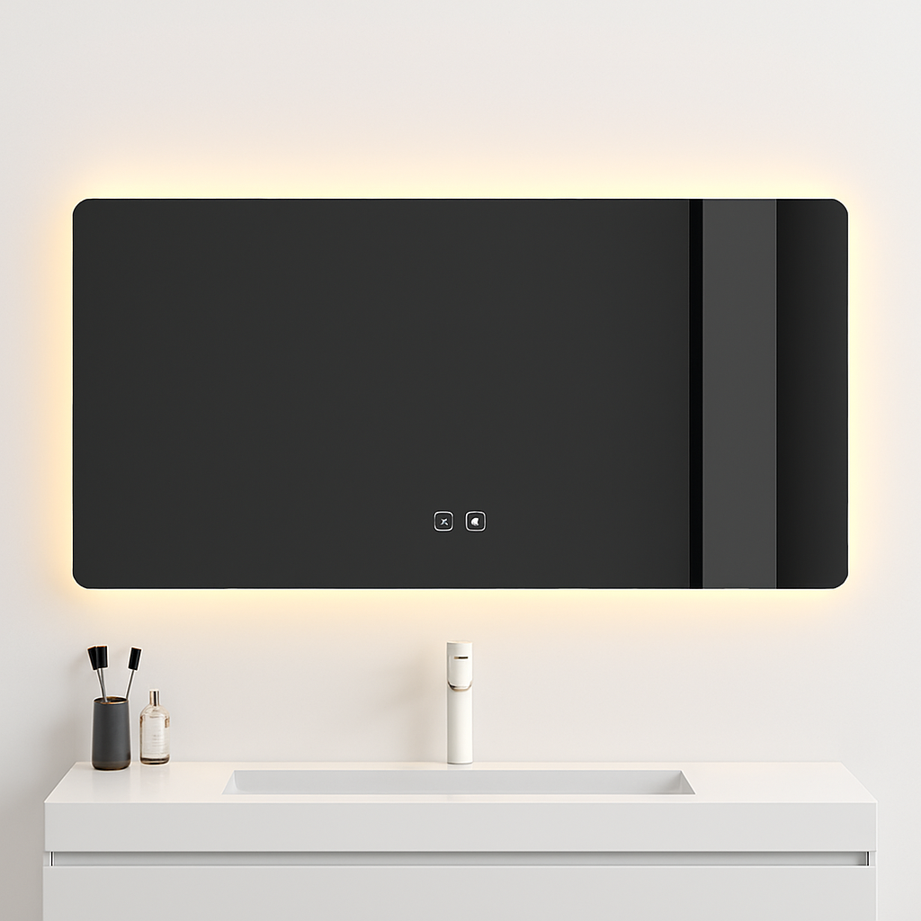 miroir intelligent rectangulaire à écran tactile avec éclairage led