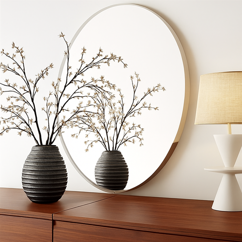 miroir mural ovale sans cadre haute définition avec bord argenté biseauté - vue 2 sur 8