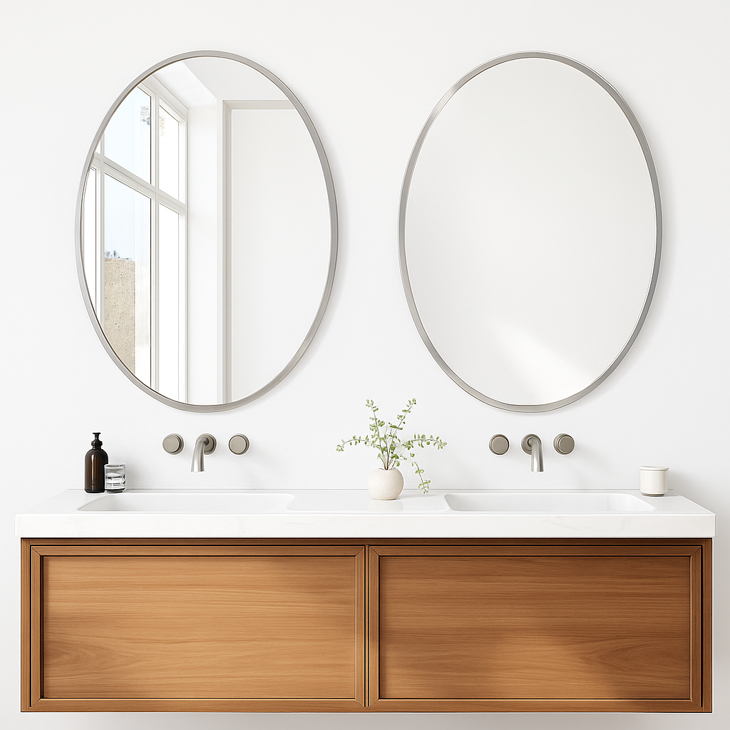 miroir mural ovale sans cadre haute définition avec bord argenté biseauté - vue 3 sur 8