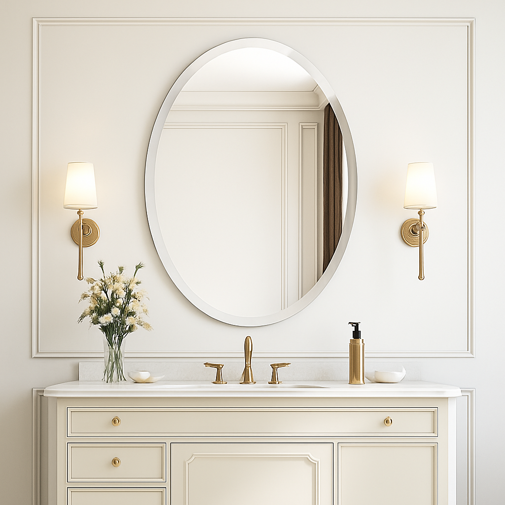 miroir mural ovale sans cadre haute définition avec bord argenté biseauté - vue 5 sur 8