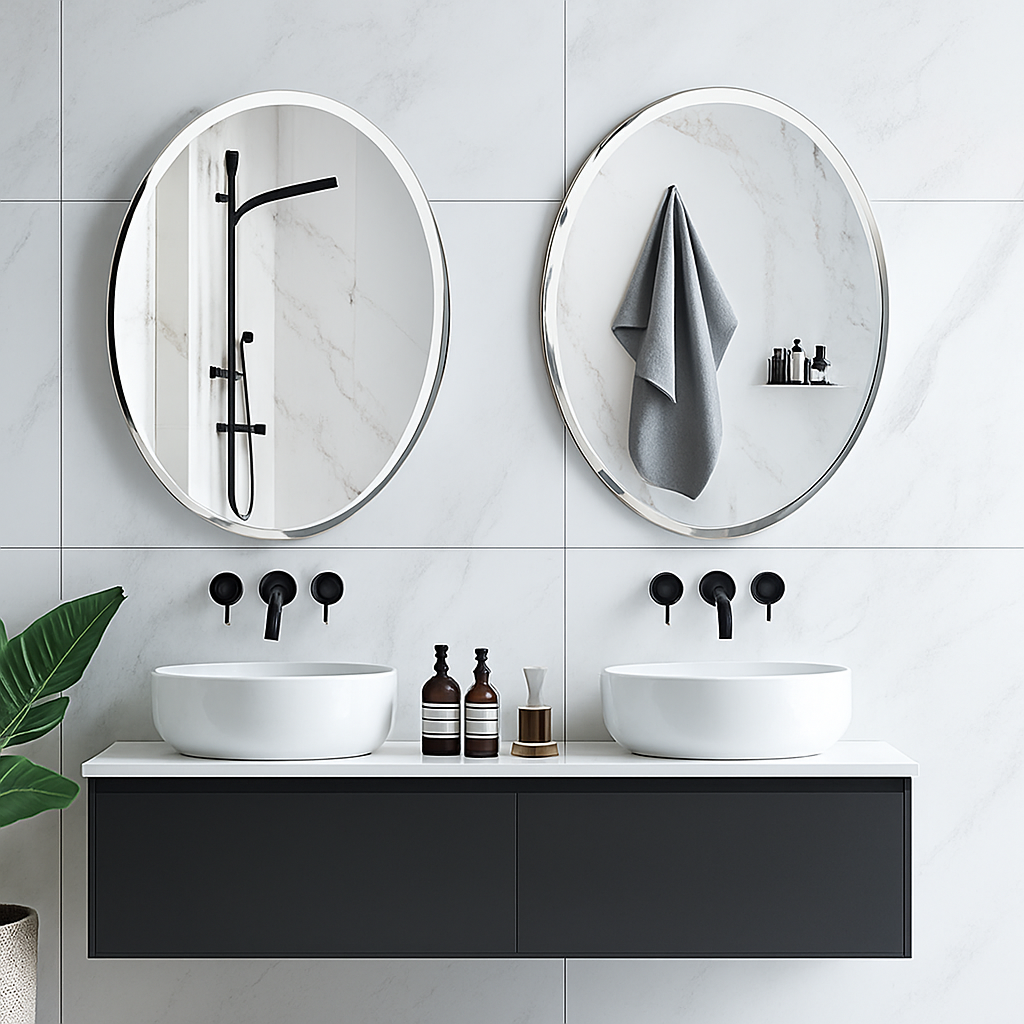 miroir mural ovale sans cadre haute définition avec bord argenté biseauté - vue 6 sur 8