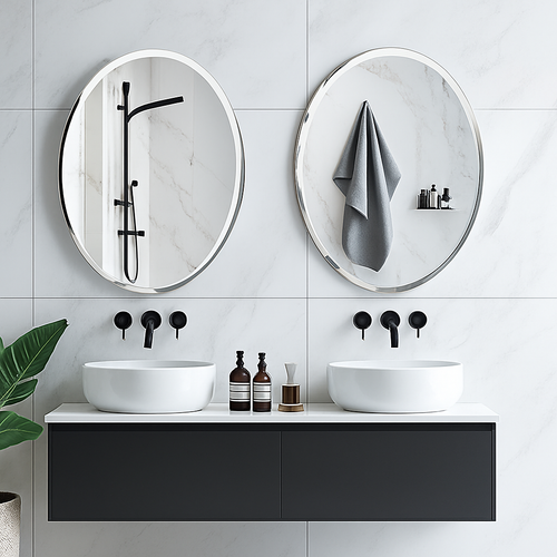 miroir mural ovale sans cadre haute définition avec bord argenté biseauté - vue 6 sur 8